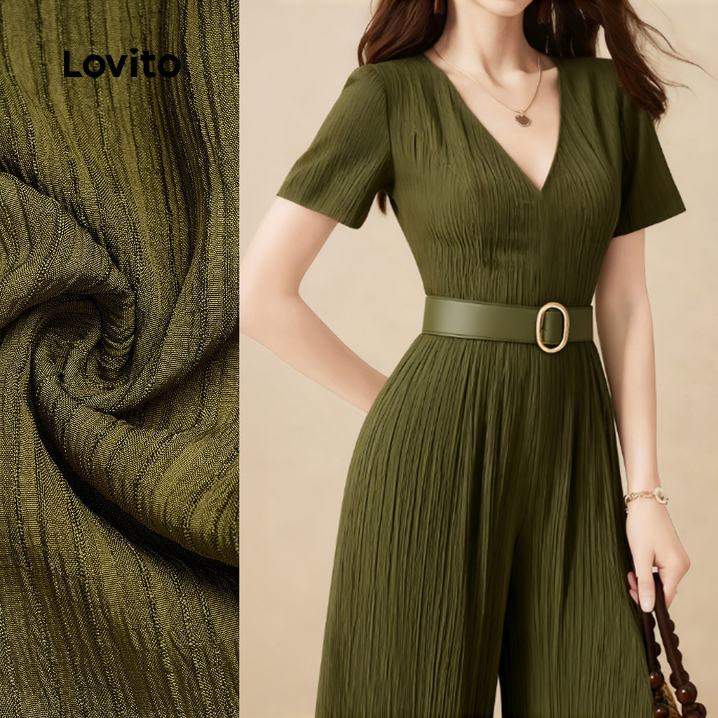 Lovito Elegant Jumpsuit Daily Office Holiday Travel Zipper Commute Spring/summer Green Jumpsuit for Women L165AD898 Lovito Elegant Harian Pejabat Percutian Perjalanan Zip Ulang-alik Jumpsuit Hijau Musim Bunga/musim Panas Untuk Wanita L165AD898