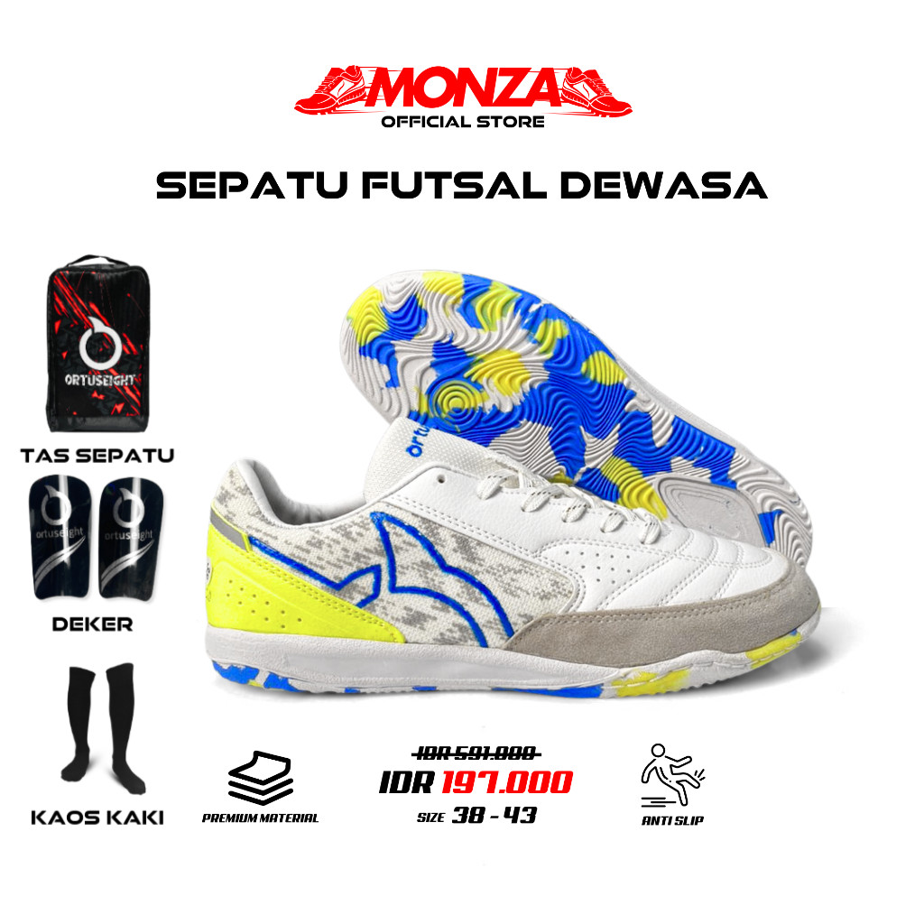 Breathable Training COMPLETE PACKAGE Ortuseight Jogosala Vanquish Futsal Shoes Light Grey/Ultra/Teal Adult Size 38-43... - Image 4