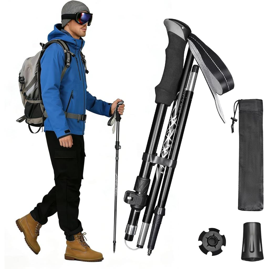 Tongkat Trekking Lipat Deepfeel - Tongkat Hiking Boleh Laras - Aloi Aluminium 7075 dengan Reka Bentuk Teleskopik & Lipat Tiga untuk Perjalanan, Berkhemah, Mendaki, Berjalan