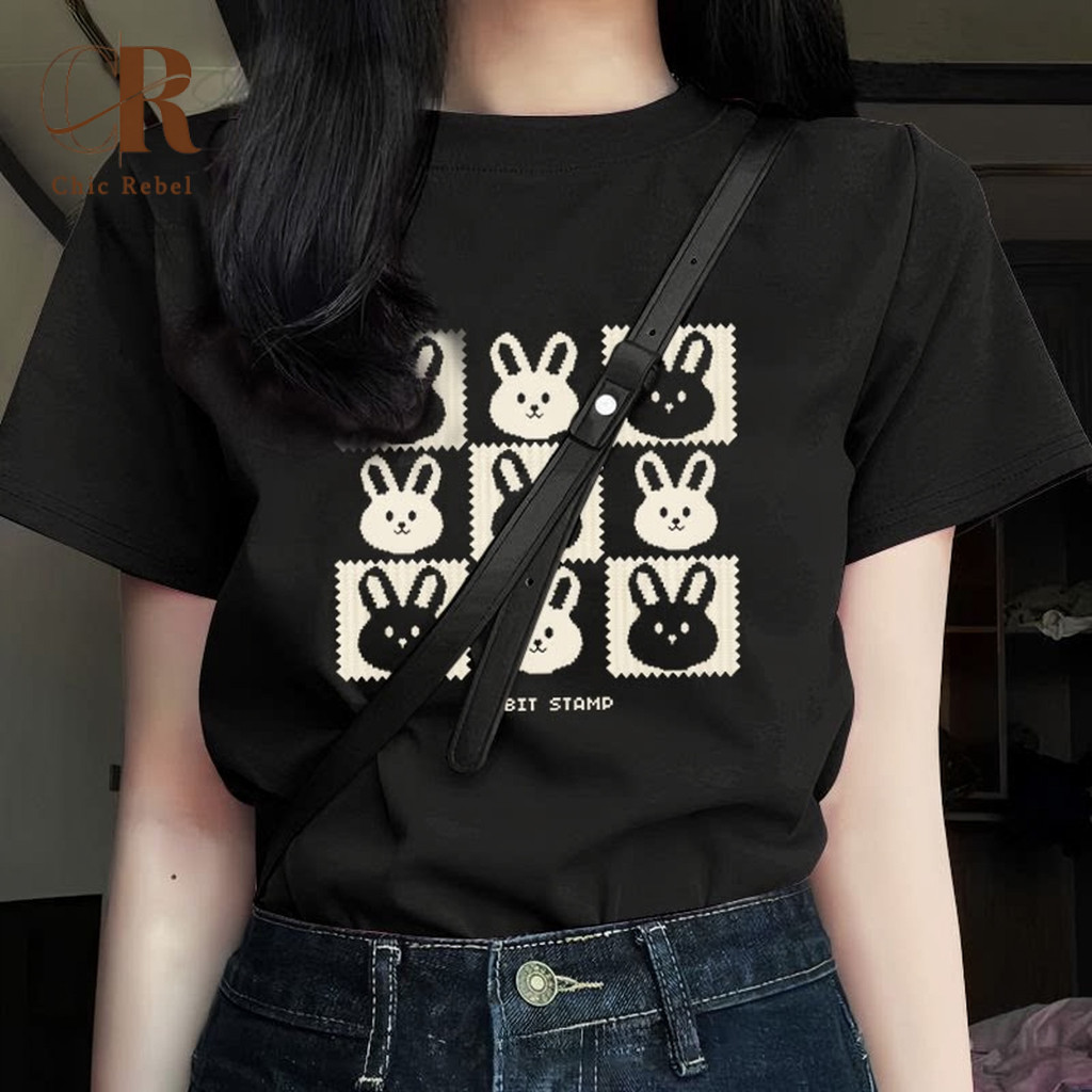 【COD】 In stock locally Women clothing baju perempuan wanita Oversized T-shirt Cotton print casual top short sleeved