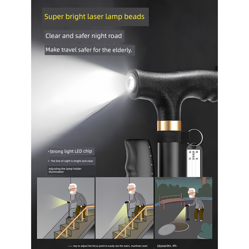 tongkat kaki 4 kerusi tongkat Oversized Four-legged Elderly Walking Cane Anti-slip Walking Cane Retractable Elderly Walking Cane Lightweight Anti-fall Rever