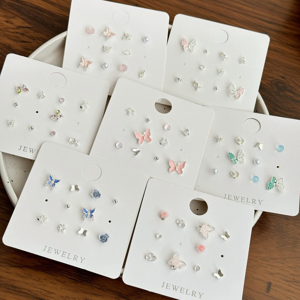 2025 Sweet Cute Silver Needle Small Exquisite Alloy Earrings Set Collection