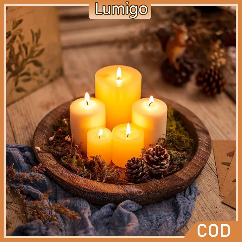 Rustic Retro Old Wooden Fruit Tray Plate Round Wooden Tray Rustic Decoration Table Tray Candle Holder Dulang Hiasan