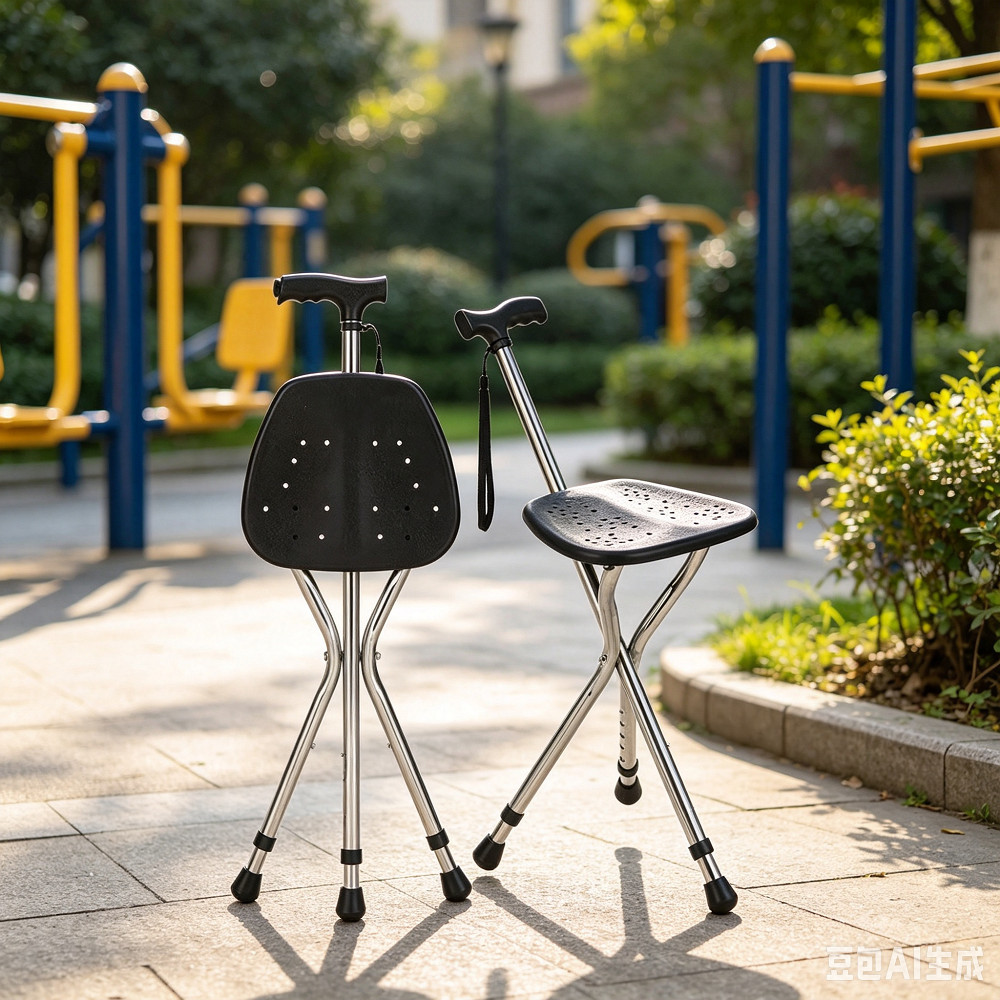 Walking Cane Stool Elderly Anti-slip Folding Walking Cane Chair、walking aid、 cane、tongkat orang tua、tongkat lipat、tongkat 4 kaki、Foldable stick for elderly、 kaki 4、拐杖椅子
