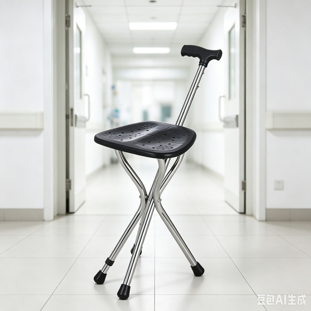 Walking Cane Stool Elderly Anti-slip Folding Walking Cane Chair、walking aid、 cane、tongkat orang tua、tongkat lipat、tongkat 4 kaki、Foldable stick for elderly、 kaki 4、拐杖椅子