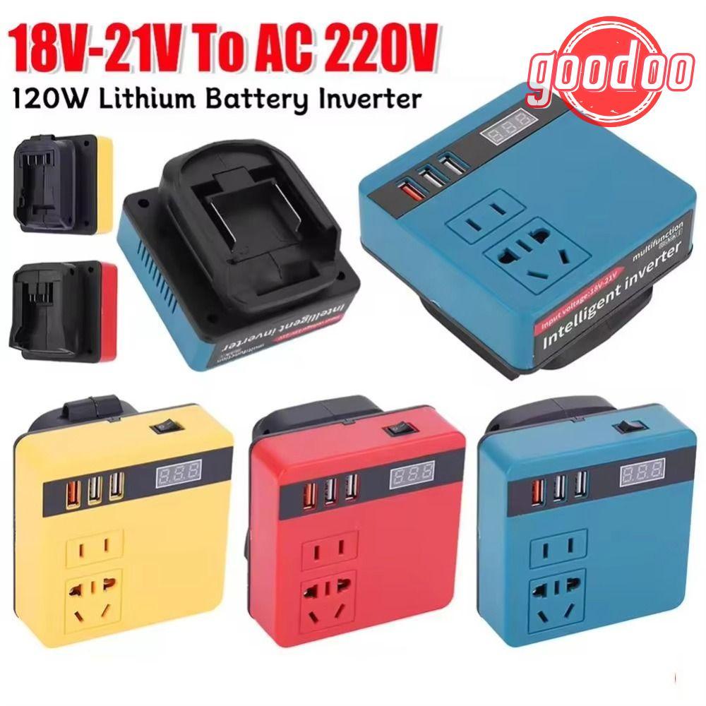 GOODOO 1Pcs Battery Inverter, Dual Plug Multifunctional Smart Transformer, Household 18V 20V To 220V 120W Outdoor Work Inverter For Makita For Dewalt For Milwaukee 18V Battery