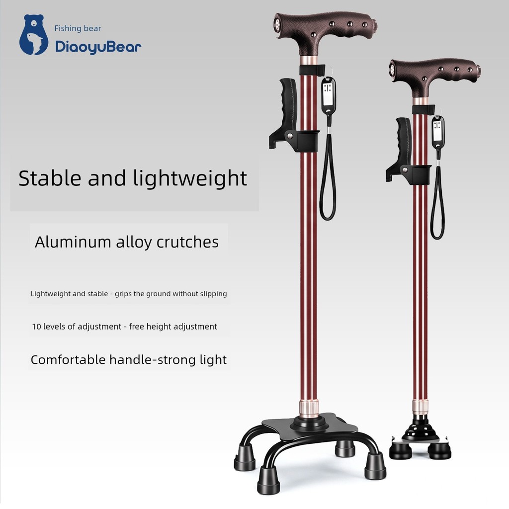tongkat tongkat kerusi Fishing Bear Elderly Walking Cane Lightweight Anti-slip Benming Year Walking Cane Aluminum Alloy Walking Cane Four-legged Re