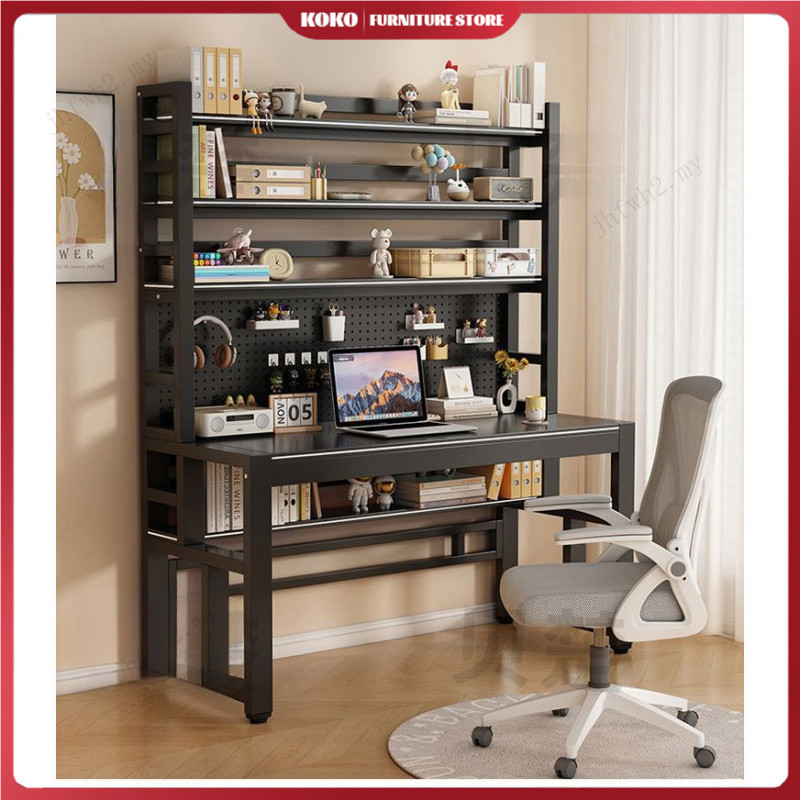 Solid wood computer desk with perforated panel home study desk with storage and writing bookshelf, student bedroom combination study desk, study desktop desk