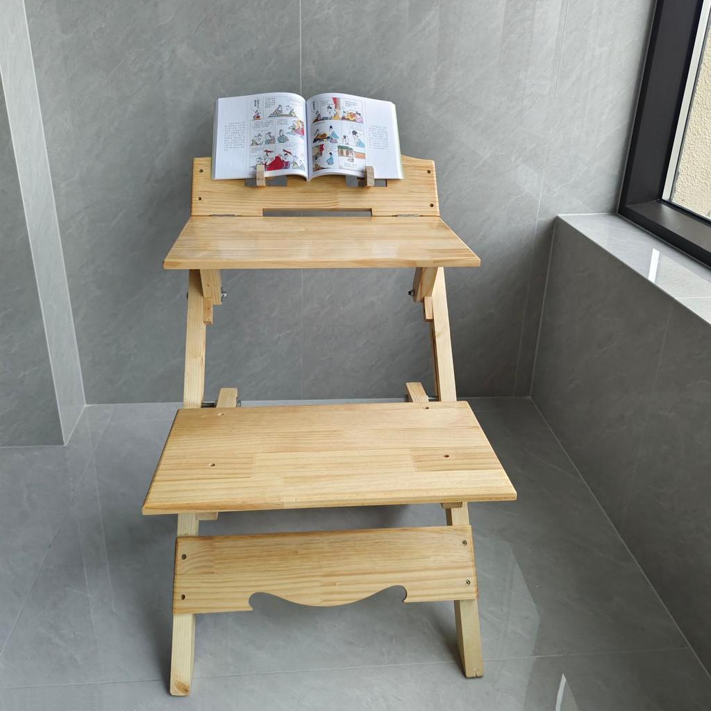 Meja Belajar Lipat Kayu Pinus Bersama Rak Buku, Meja Komputer Rumah Untuk Pelajar Murid Dan Kanak-kanak