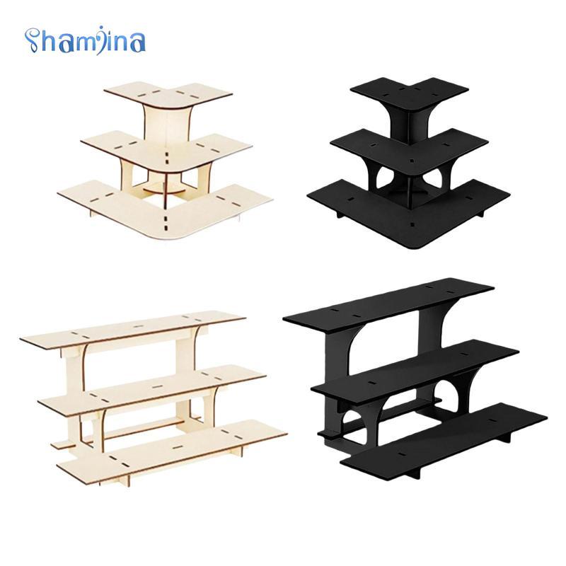 Shamjina 3 Tier Corner Tiered Display Stand for Products Wooden Display Shelf Portable