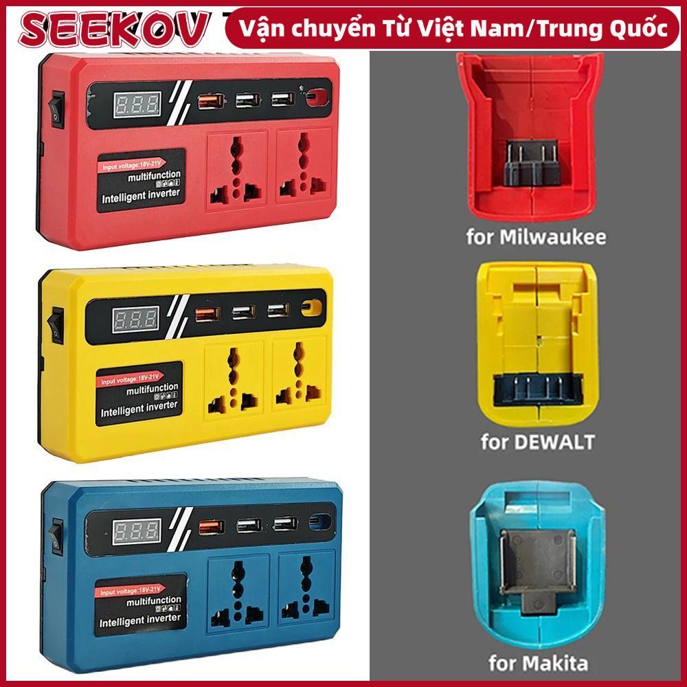 SEEKOV 1Pcs Battery Inverter, Multifunctional with 4 USB LED Socket Smart Transformer, Dual Plug 18v 20v To 220v 120W Outdoor Work Inverter