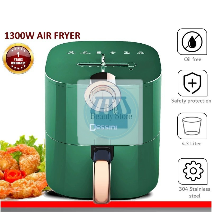 DESSINI ITALY Electric Air Fryer Timer Oven Cooker Non-Stick Fry Roast Grill Bake Machine (4.3L)