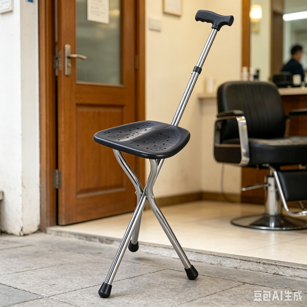 Walking Cane Stool Elderly Anti-slip Folding Walking Cane Chair- & ** &-- ** &&&、walking aid、tongkat orang tua、tongkat lipat、tongkat 4 kaki、Foldable stick for elderly、 kaki 4、拐杖椅子