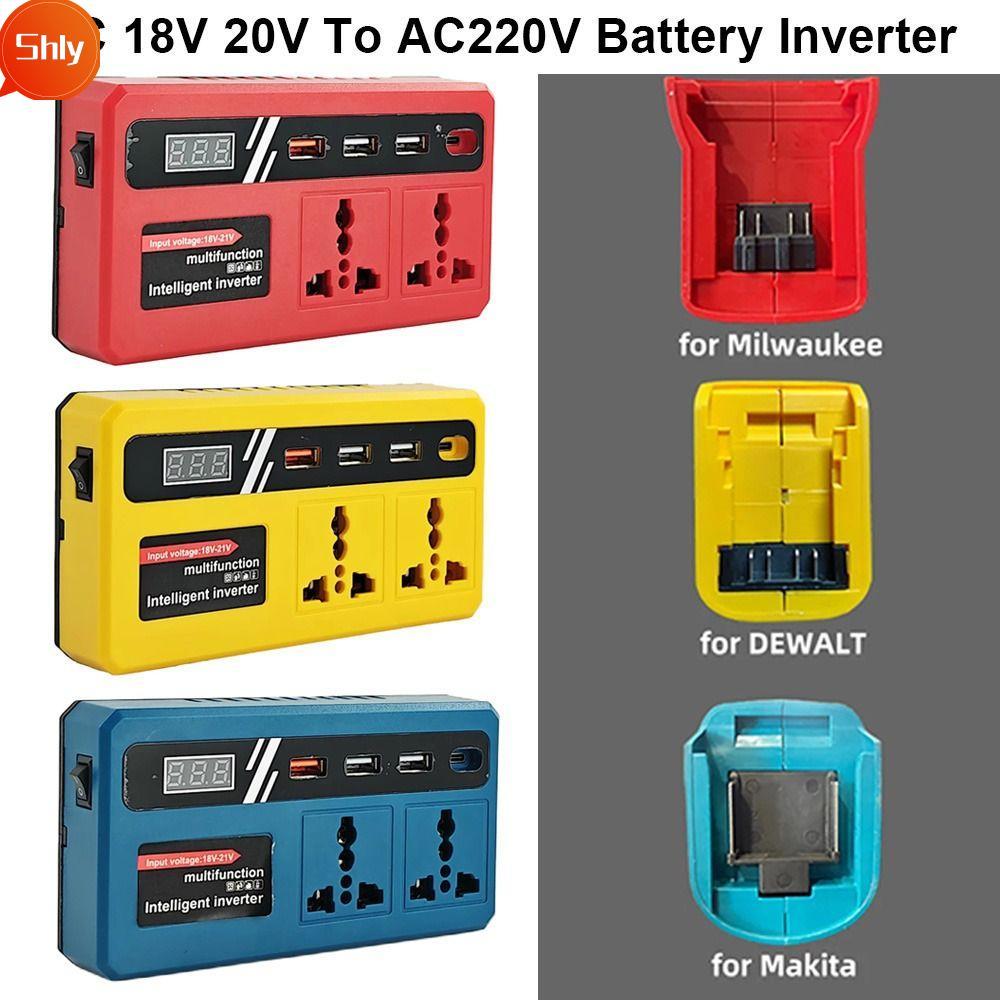 SHLY 1Pcs Battery Inverter, Multifunctional Dual Plug Smart Transformer, with 4 USB LED Socket Household 18v 20v To 220v Outdoor Work Inverter