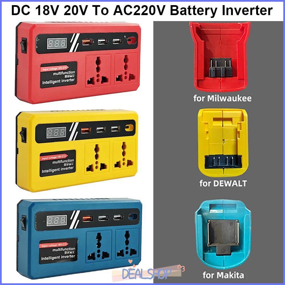 OKDEALS 1Pcs Battery Inverter, Dual Plug Multifunctional Smart Transformer, 120W with 4 USB LED Socket 18v 20v To 220v Outdoor Work Inverter