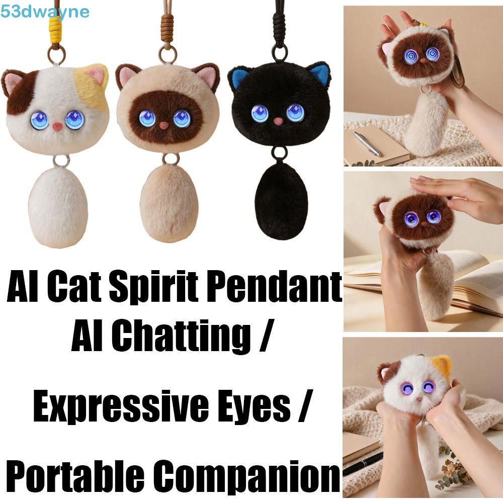 DWAYNE AI Cat Spirit Pendant, Personal Companion Winking Interaction AI Cat Plush Toy, Intelligent Voice Communication AI Cute Pets AI Companion Doll KeyChain
