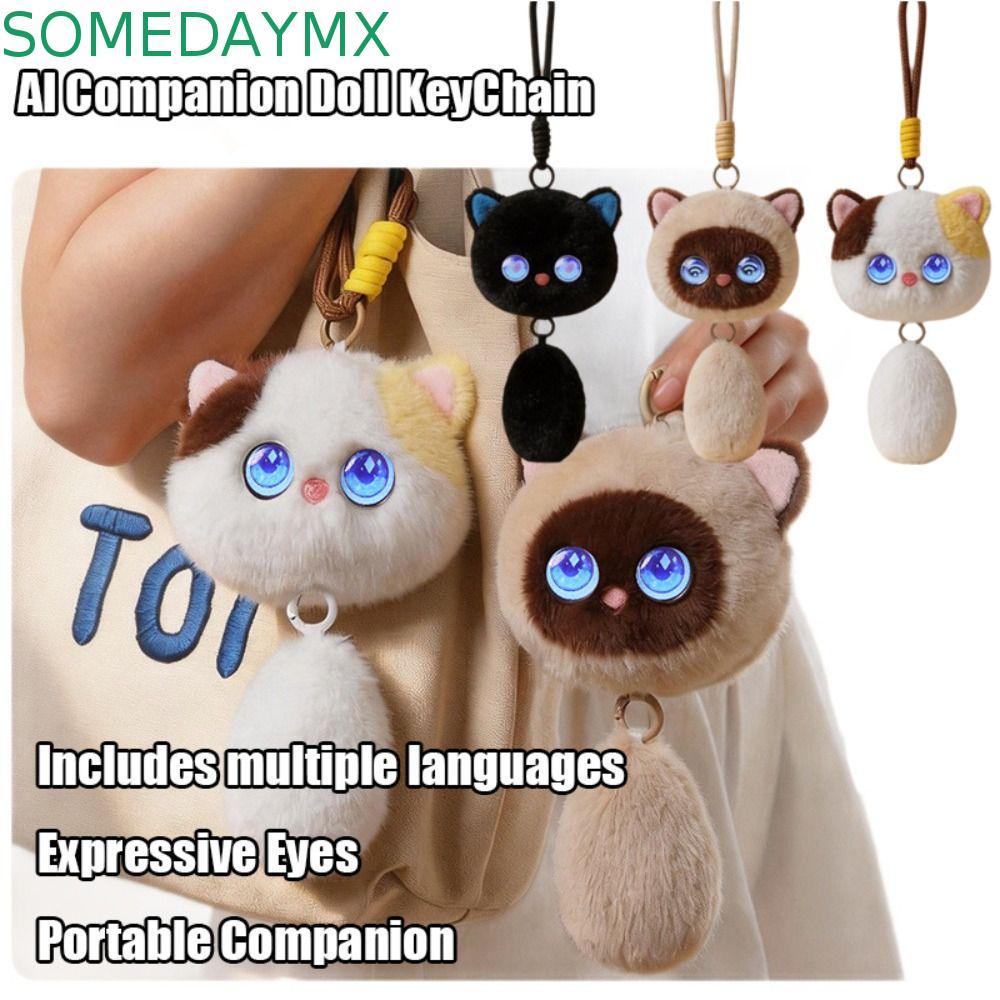 SOMEDAYMX AI Cat Spirit Pendant, AI Continuous Dialogue Personal Companion AI Cat Plush Toy, AI Cute Pets Winking Interaction Voice Chat Toy Pendant