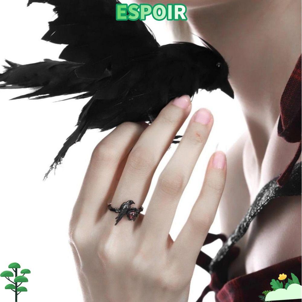 IESPOIRHA Black Raven Ring, Love and Deepspace Jewelry Sylus Crow Cosplay Ring, Fashion Adjustable Merch Red Zircon Artisan Rings Props Gift