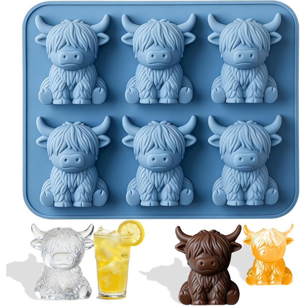 Acuan Ais Berbentuk Lembu Highland Mini, Acuan Ais Silikon 3D Berbentuk Lembu Highland yang Comel, Acuan Pencuci Mulut yang Boleh Digunakan Semula, Ais Berbentuk Lembu, Sesuai untuk Wiski, Minuman, Majlis, Bar, Hari Lahir, dan Hadiah.