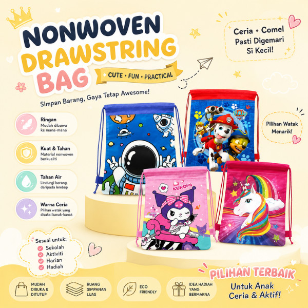 【ShopWithJoy】Non-woven Fabric Drawstring Backpack Kids Birthday Loot Goodies Bag Birthday Gift Drawstring Bag Party Bag