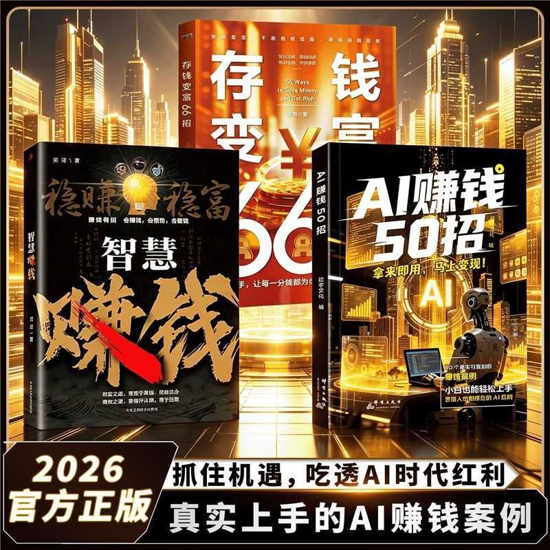 3册AI赚钱50招AI红利智慧赚钱挣钱存钱变富66招创富智慧指南 3 volumes of AI money-making tips: 50 AI benefits, smart ways to make money, save money, and become rich; 66 tips for wealth creation and smart financial guidance