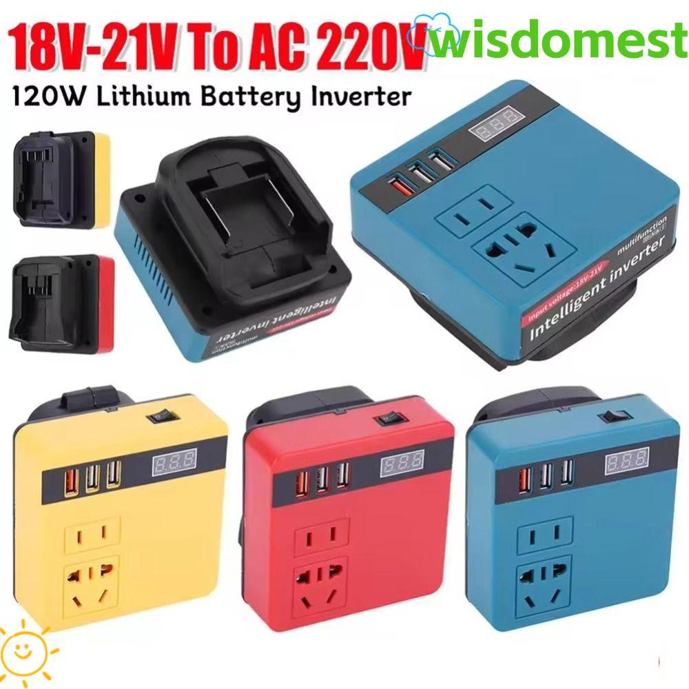 WISDOMEST 1Pcs Battery Inverter, Multifunctional 120W Smart Transformer, Household 18V 20V To 220V Dual Plug Outdoor Work Inverter For Makita For Dewalt For Milwaukee 18V Battery