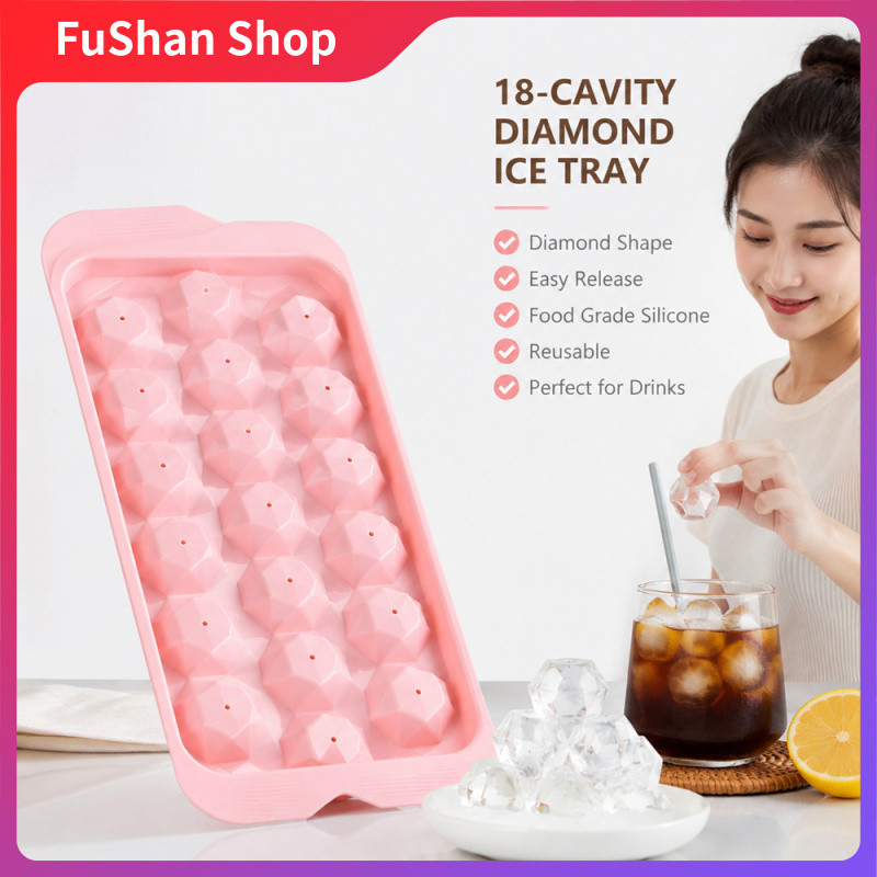 【FuShan】18 Lubang Acuan Ais Plastik Bentuk Berlian Ice Cube Tray Cetakan Ais Reusable Mudah Keluarkan Ais Tahan Lama Untuk Kopi Teh Susu Jus Minuman Sejuk Aksesori Dapur Rumah