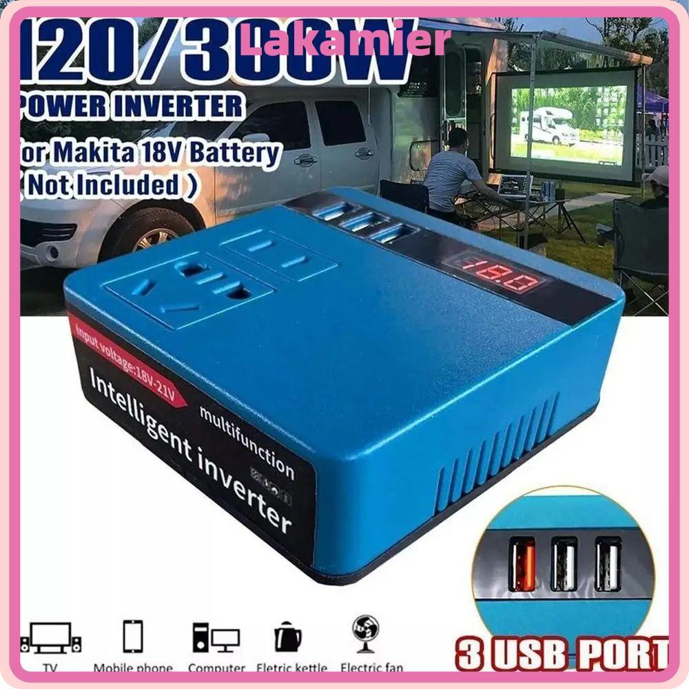 LAKA 1Pcs Smart Transformer, 120W Multifunctional Battery Inverter, Dual Plug 18V 20V To 220V Household Outdoor Work Inverter For Makita For Dewalt For Milwaukee 18V Battery
