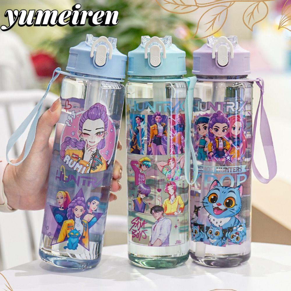 YUMEIREN K-pop Demon Hunters Water Cup, 700ml ZOEY RUMI MIRA Plastic Straw Mug, Cute Plastic Anime with Lanyard Water Bottle Gifts