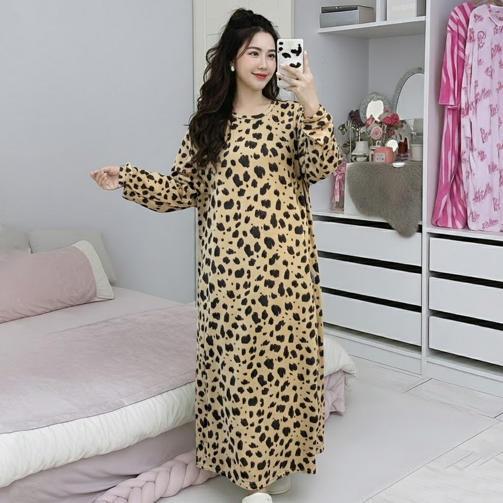 McJoden - HIYORI Kaftan Dress Lengan Panjang & Suku Baju Tidur Perempuan Kain Serap Peluh