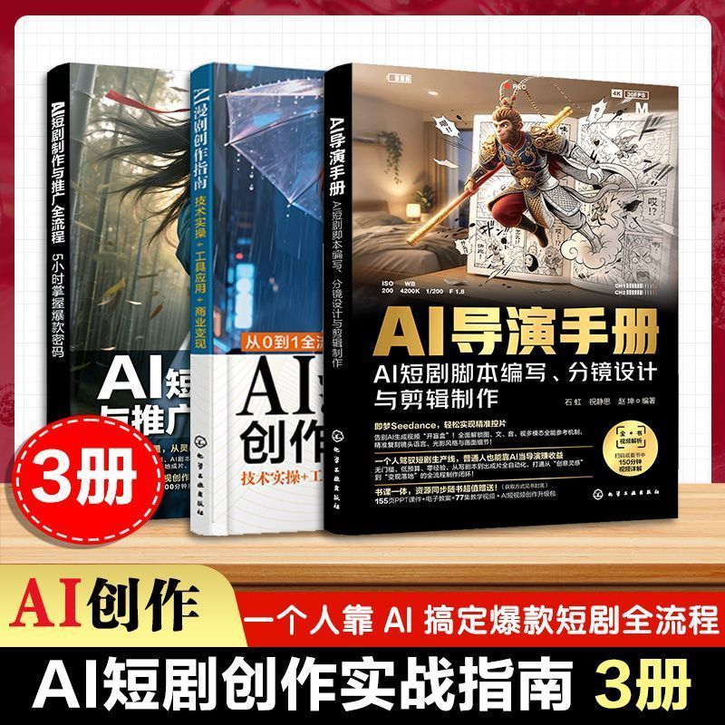 热卖中3册 AI漫剧创作指南 AI导演手册 AI短剧制作与推广全流程参考书 3 Bestselling Books: AI Comic Drama Creation Guide, AI Director's Manual, AI Short Drama Production and Promotion Full-Process Reference Book