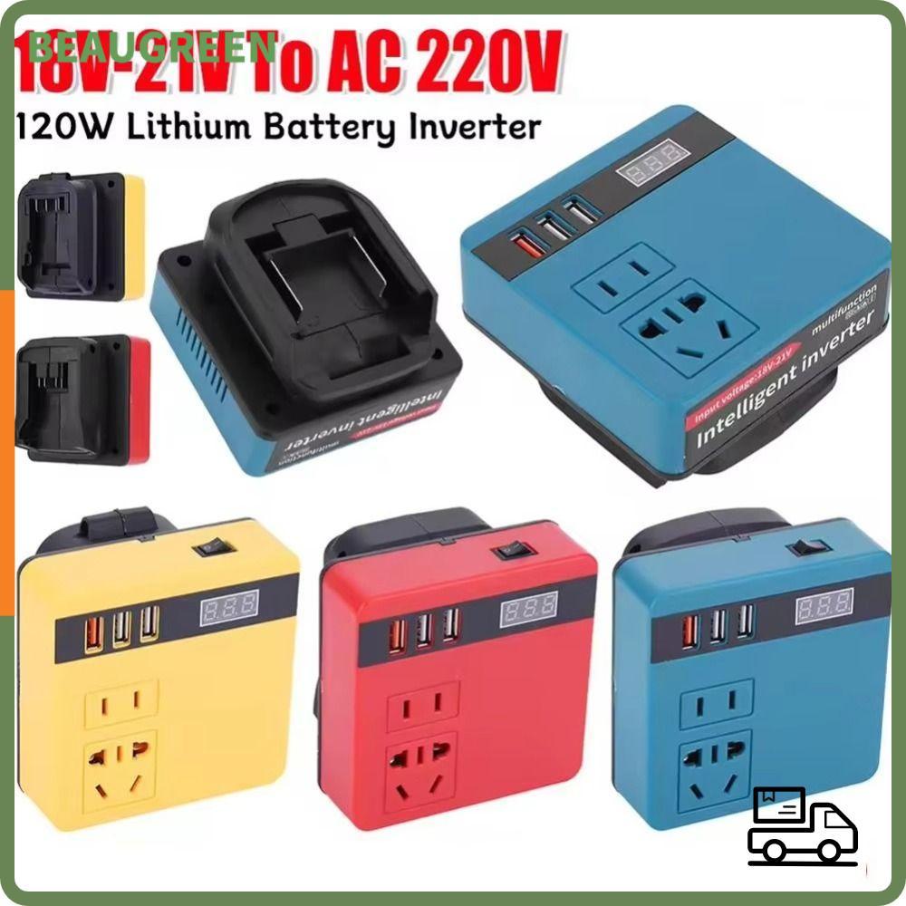 BEAUGREEN 1Pcs Smart Transformer, Dual Plug 120W Battery Inverter, 18V 20V To 220V Multifunctional Household Outdoor Work Inverter For Makita For Dewalt For Milwaukee 18V Battery