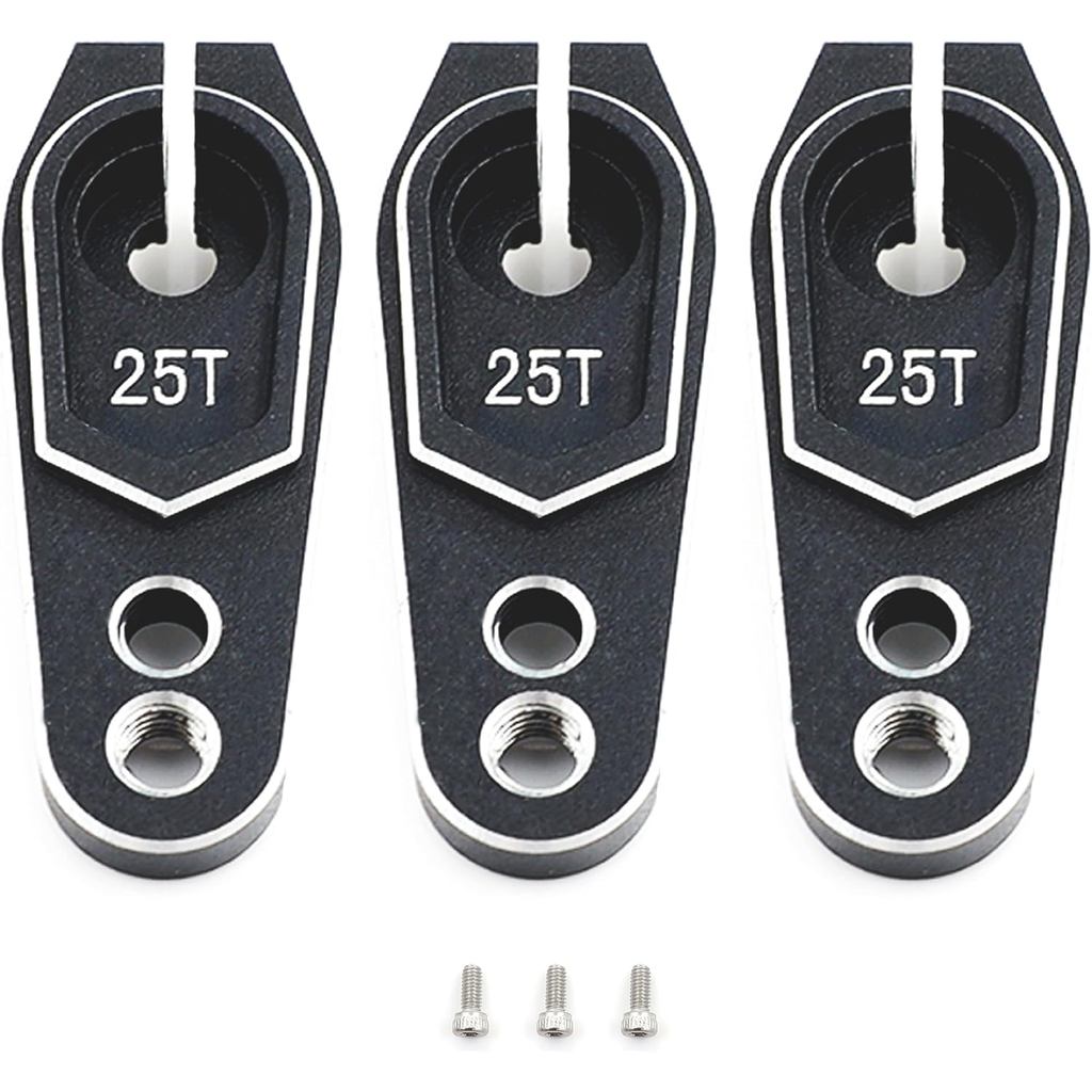 Lengan Servo Logam 25T Aluminium Alloy Servo Horn Serasi dengan Motor Servo Futaba Savox Power HD HSP Sesuai untuk Kereta RC Off Road Crawler Drift 1/8 1/10 dan Bot (3 Pek Hitam Perak)
