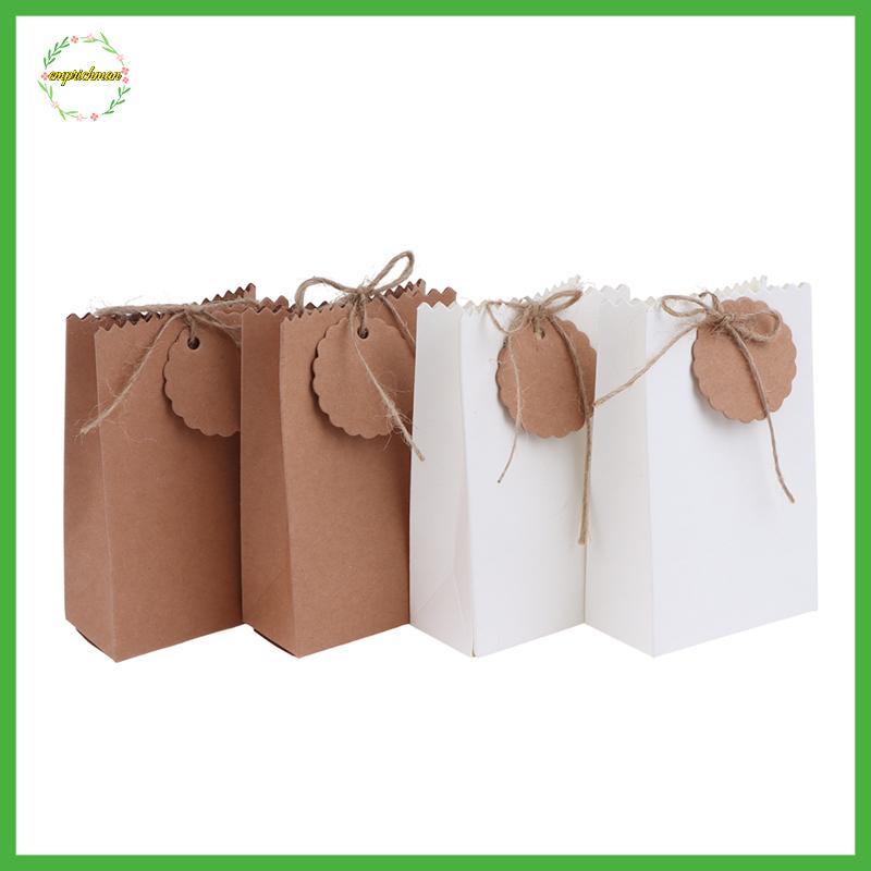 EPMN> 20/50Pcs Retro Kraft Paper Gift Box White Brown Cookie Candy Paaging Bag With Rope Tags Birthday Wedding Party Gifts Supplies new