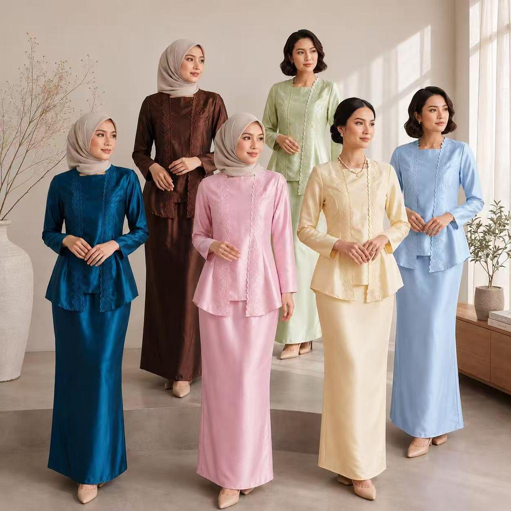 YAN@YAN Lureya Baju Kurung Modern Wanita | Premium Satin Embroidered Kebaya Set | Elegant Raya Outfit -8606