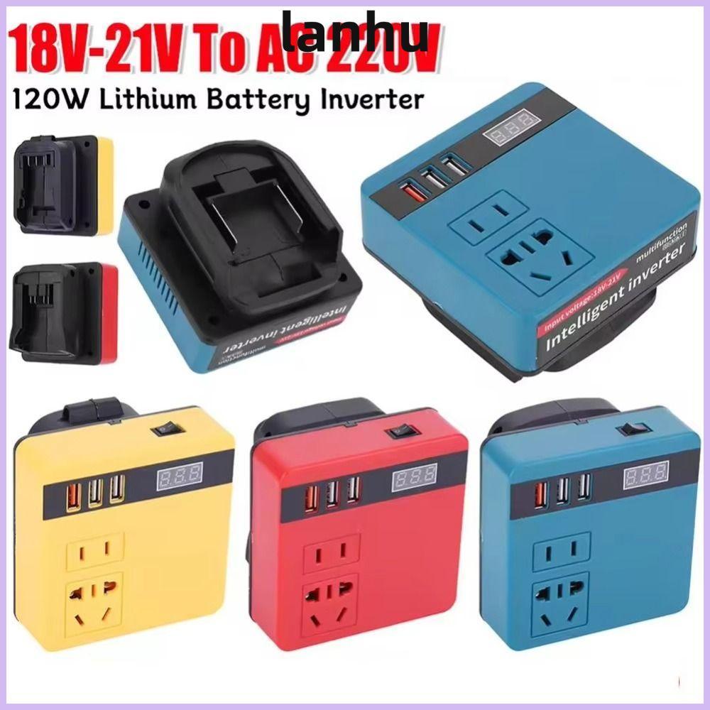 LANHU 1Pcs Smart Transformer, 120W 18V 20V To 220V Battery Inverter,  Dual Plug Multifunctional Household Outdoor Work Inverter For Makita For Dewalt For Milwaukee 18V Battery