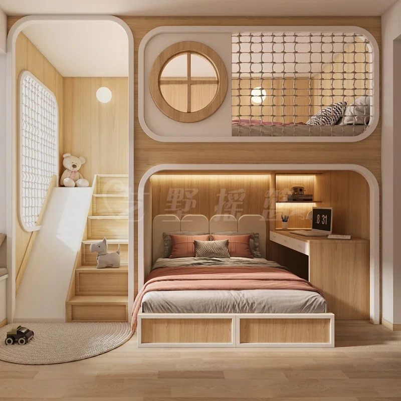 Katil Rumah Pokok Istana Dupleks Tersuai Tingkat 2 Berperingkat Berperingkat Kanak-kanak Slaid Kabinet Meja Bawah Atas