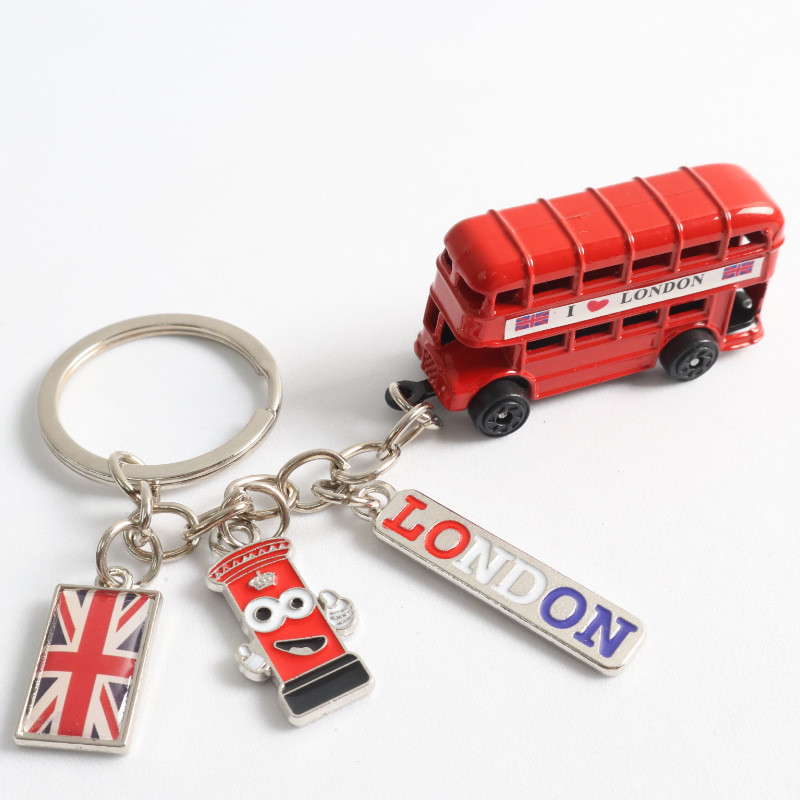 New Personalized And Creative British-Style Keychain, LONDON Letter Flag, Bus Mailbox, Lacquered Schoolbag, Backpack Pendant