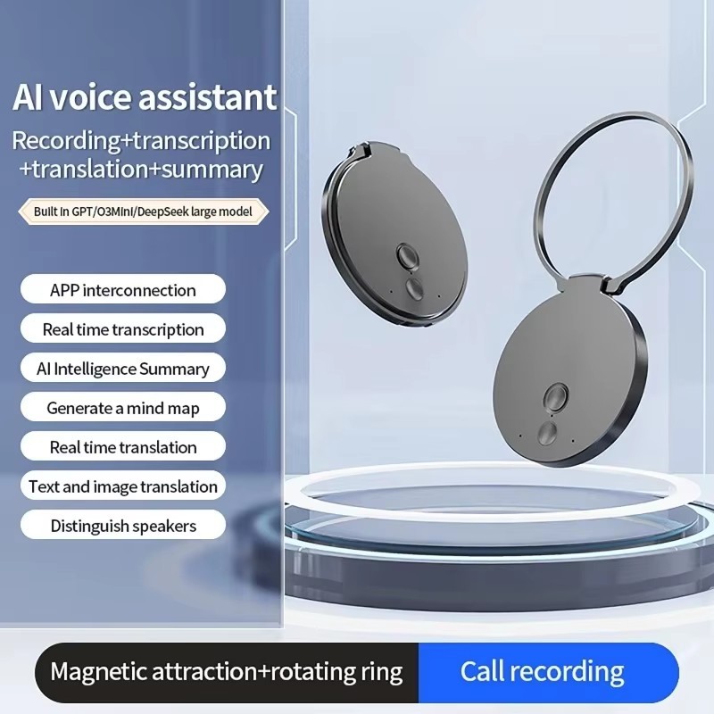 AI ChatGPT Voice Recorder 8 Mini Keychain Magnetic Dictaphone 256GB Intelligent Summarization Real-Time Recording Device