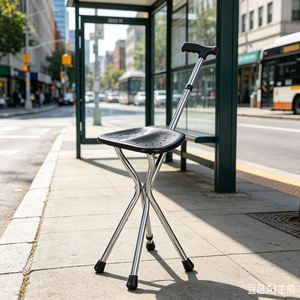 Walking Cane Stool Elderly Anti-slip Folding Walking Cane Chair、walking aid、 cane、tongkat orang tua、tongkat lipat、tongkat 4 kaki、Foldable stick for elderly、 kaki 4、拐杖椅子