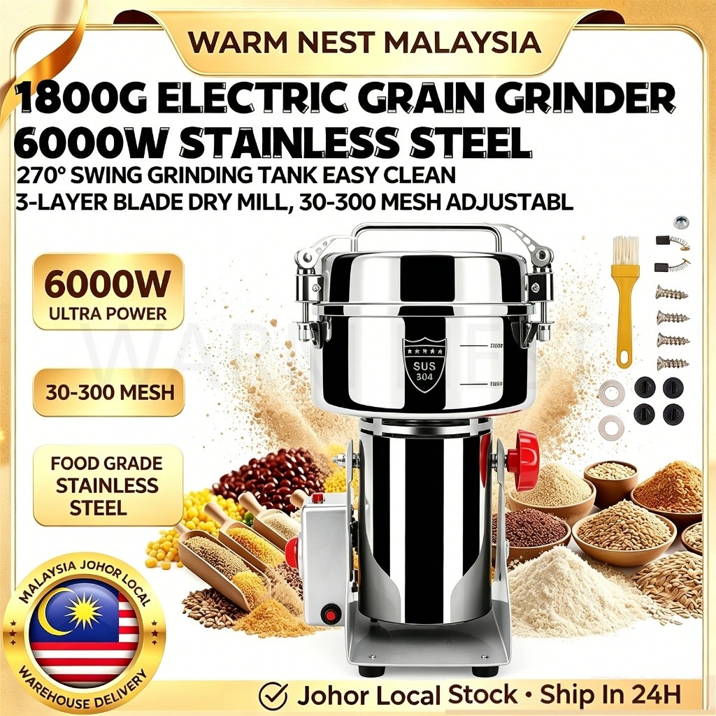 Mesin Pengisar Serbuk 6000W 1800g Electric Grain Mill Grinder Stainless Steel Spice Grinder Mesin Kisar Kopi Lada Herba