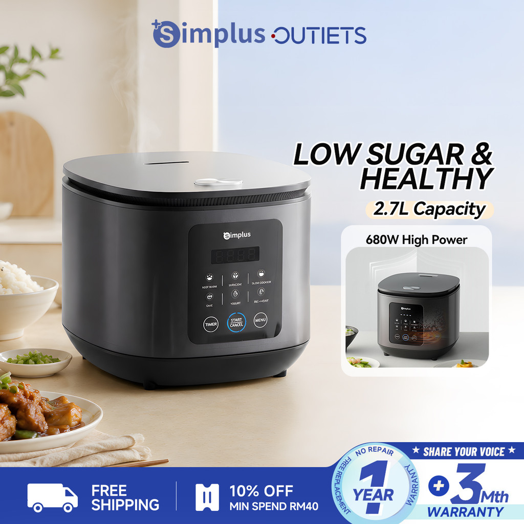 Simplus 2.7L Rice Cooker | Low Sugar Low Carbon | 6 Preset Programs | 24H Reservation | Non-Stick Coating DFBA008