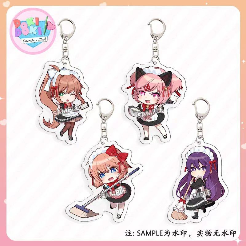 Monika Anime Keychain Sayori Acrylic Key Chain Man Natsuki Key Ring Women Bag Pendant Ornament Kawaii Accessories Friend Gift