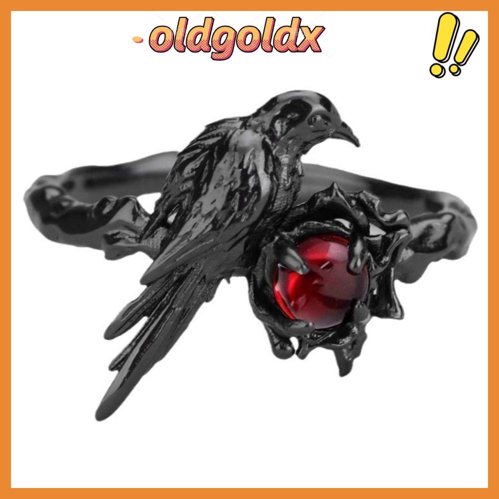 OLDGOLDX Black Raven Ring, Love and Deepspace Red Zircon Sylus Crow Cosplay Ring, Fashion Adjustable Merch Jewelry Artisan Rings Props Gift