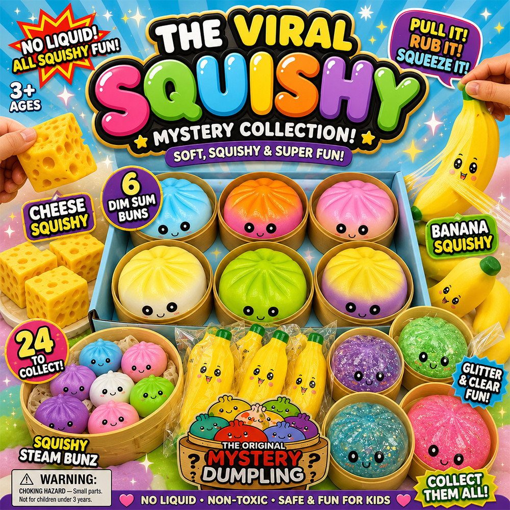 Viral Squishy Mystery Random Dumpling Glitter With Box,Banana,Cheese Toys Push Stress Sensory Toy Soft Creative Gift