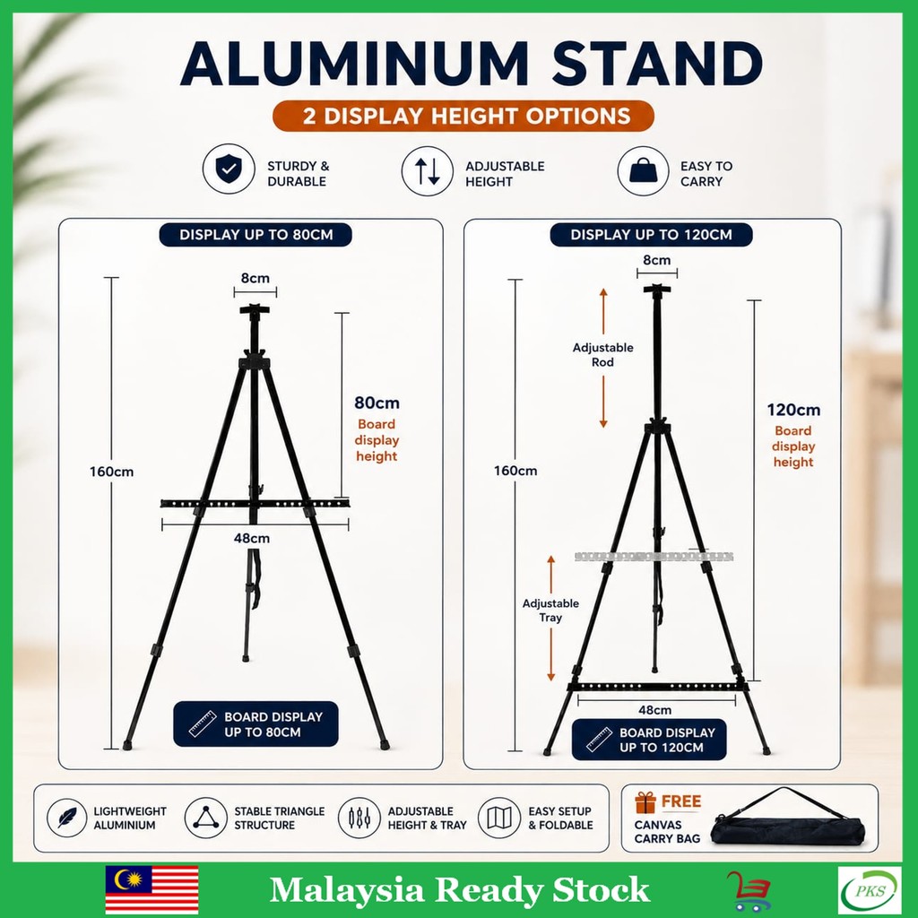 Aluminum Easel Stand Display Tripod Stand Portable Adjustable with Free Carry Bag