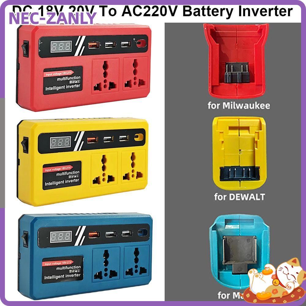 NEC-ZANLY 1Pcs Battery Inverter, Dual Plug Multifunctional Smart Transformer, 18v 20v To 220v Household with 4 USB LED Socket Outdoor Work Inverter