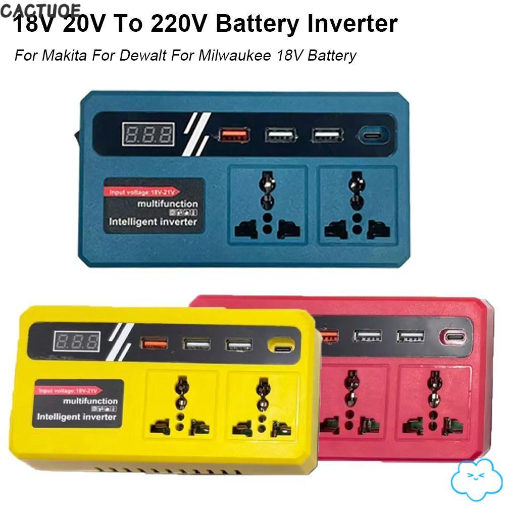 CACTUOE 1Pcs Battery Inverter, Dual Plug Multifunctional Smart Transformer, 120W 18v 20v To 220v with 4 USB LED Socket Outdoor Work Inverter