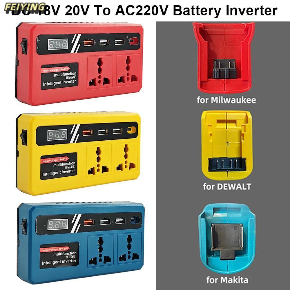 FEIYING 1Pcs Smart Transformer, with 4 USB LED Socket Multifunctional Battery Inverter, Household Dual Plug 18v 20v To 220v Outdoor Work Inverter