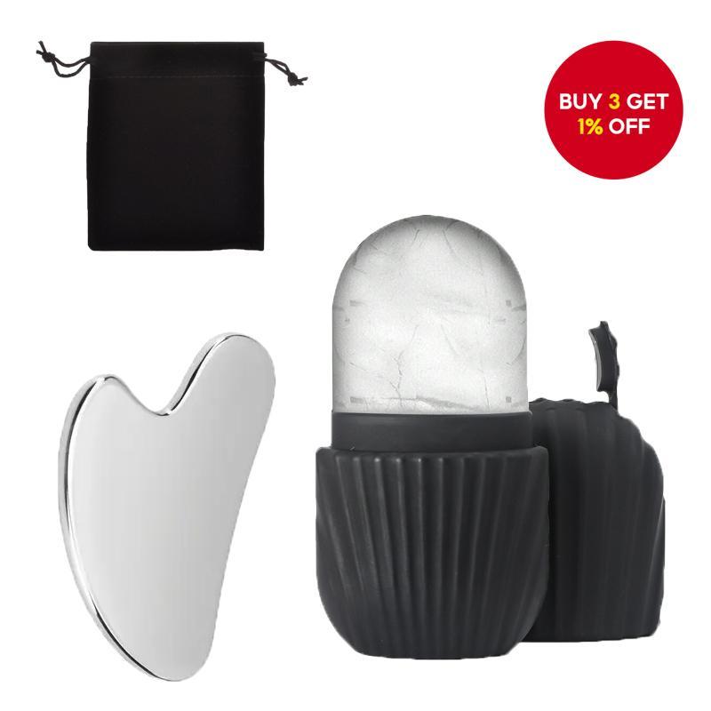 Facial Cleansing Set with Heart-Shaped Gua Sha, Ice Roller, and Pouch for Skincare and Anti-Puffiness, Ideal Gift Set Pembersihan Wajah dengan Gua Sha Bentuk Hati, Roller Ais dan Sarung untuk Penjagaan Kulit, Anti-Bengkak, Hadiah